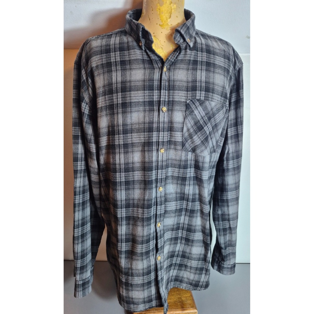 Stoic Mens Flannel Long Sleeve Shirt XXL Gray Black Plaid